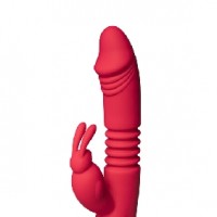 Thrusting Rabbit Vibe. 12 Thrusting & 12 Vibrating Functions, Heating, Silicone, Rechargeable, RED